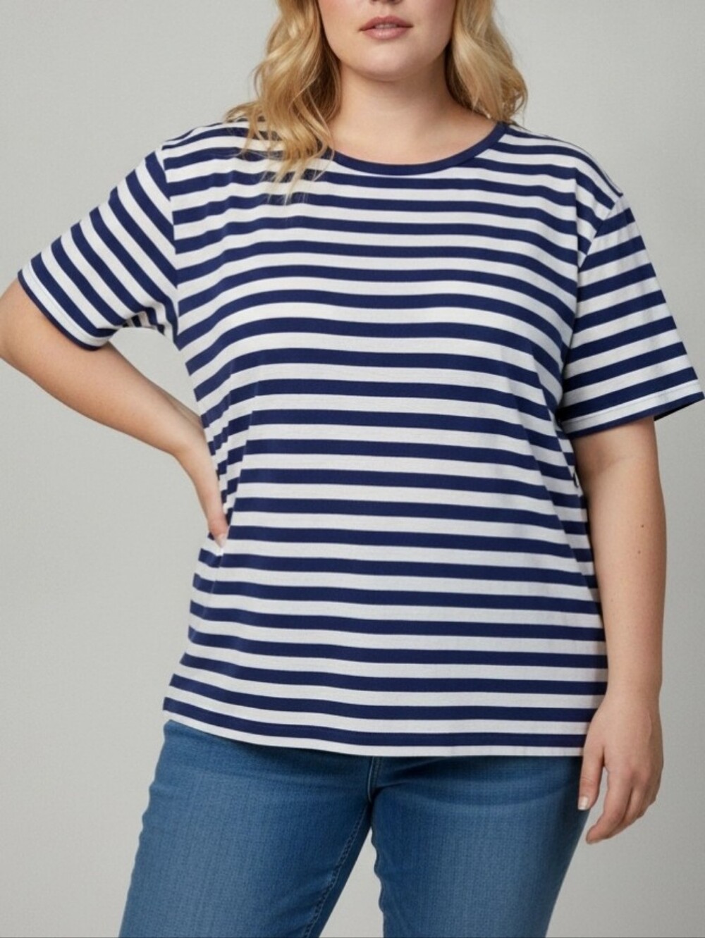 Vintage Polo Ralph Lauren Women's Crew Neck T-shirt Sz XL Striped Blue & White